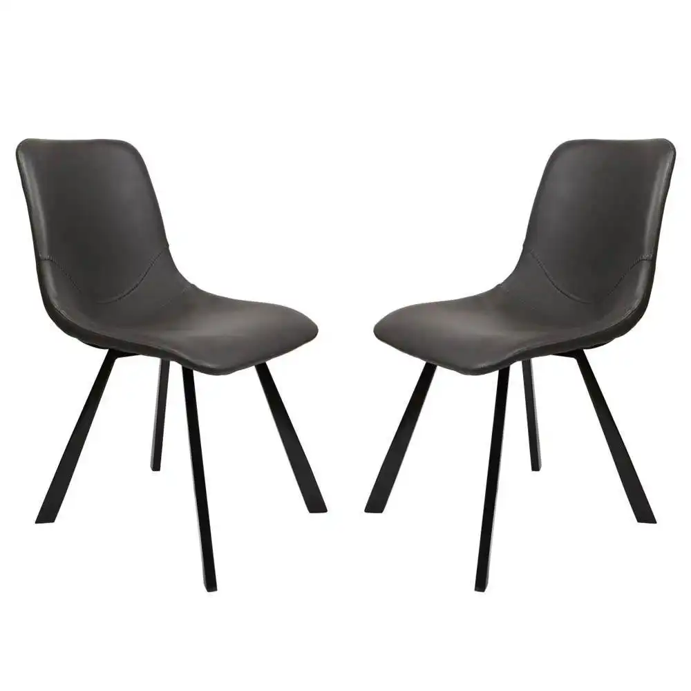Set of 2 Cos Faux Leather Dining Chair - Black Metal Legs - Antique Black
