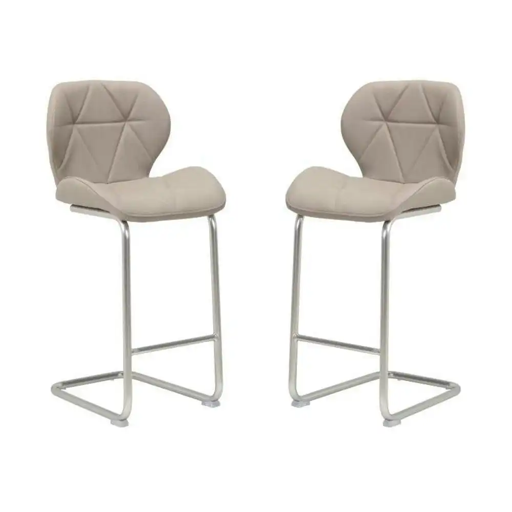Set of 2 Terry Faux Leather Bar Stool 66cm - Brushed Stainless Legs - Cappuccino