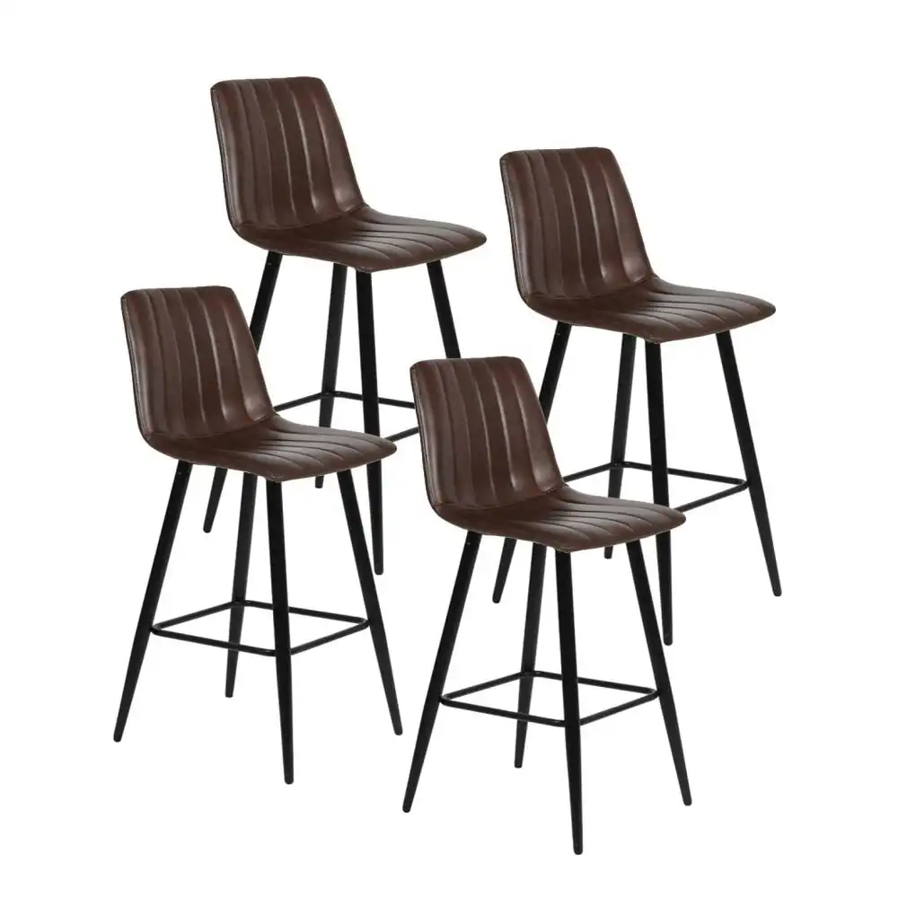 HomeStar Set Of 4 Molly Faux Leather Kitchen Counter Bar Stool Metal Legs - Brown