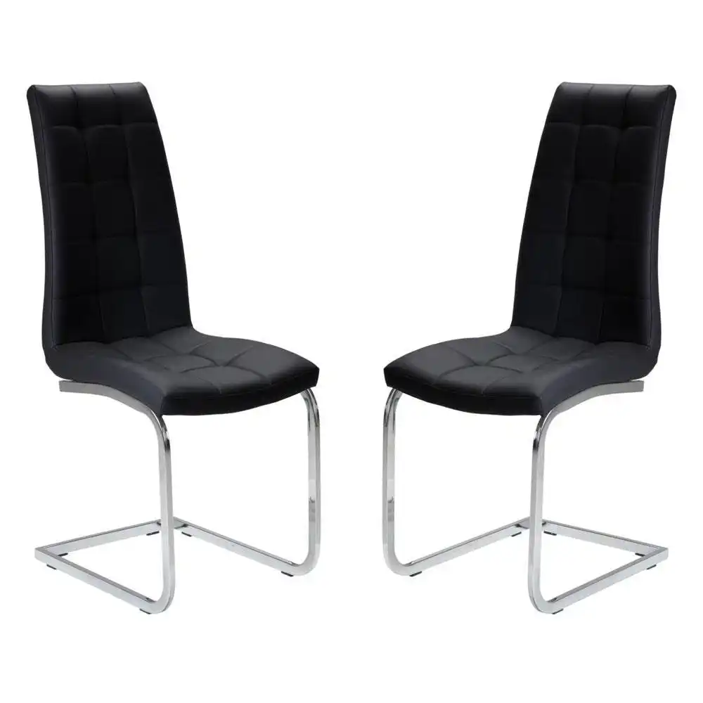 Set of 2 Hanson Faux Leather Dining Chair - Chrome Legs - Black