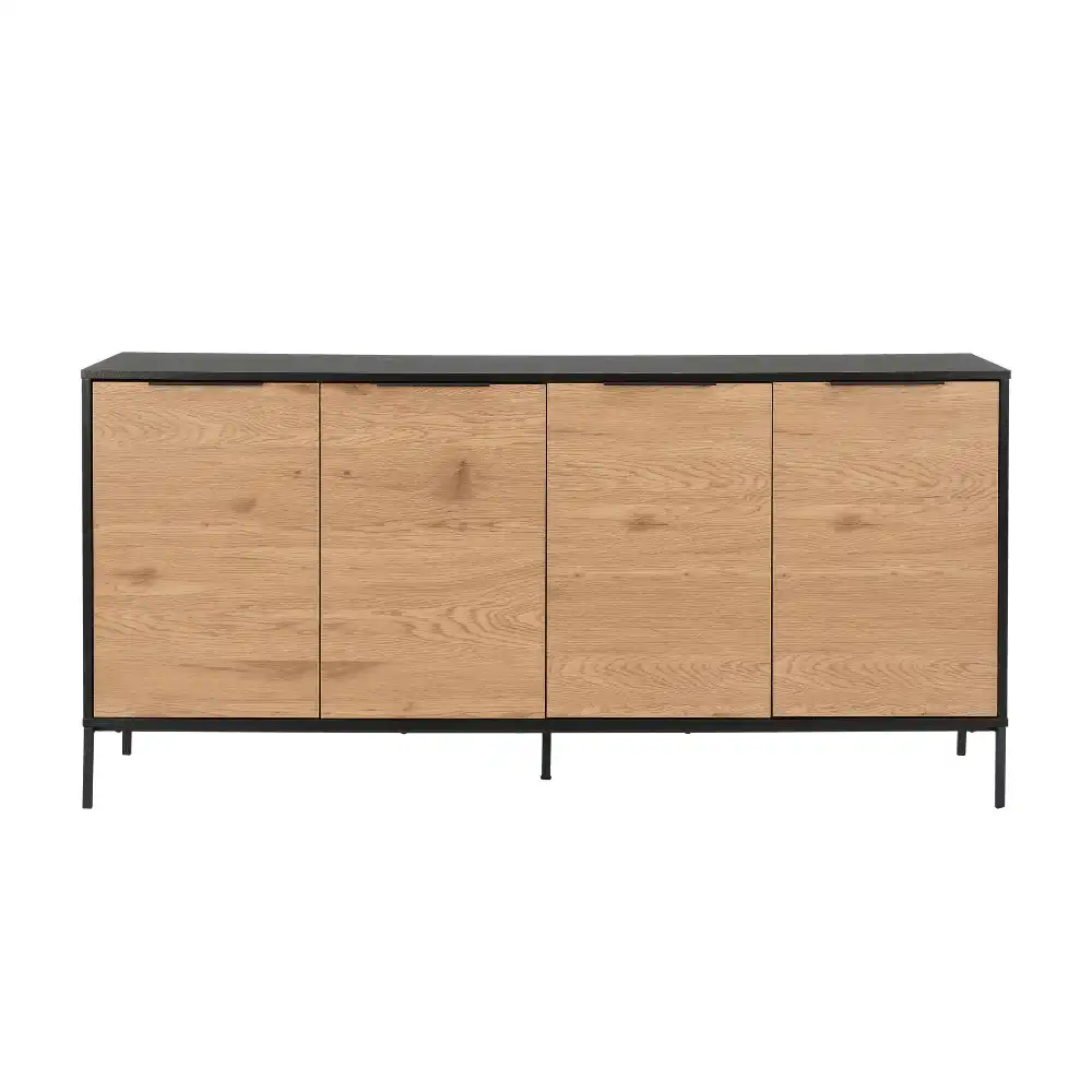 Hudson Sideboard Storage Cabinet Buffet Unit W/ 4-Doors - Black/Oak