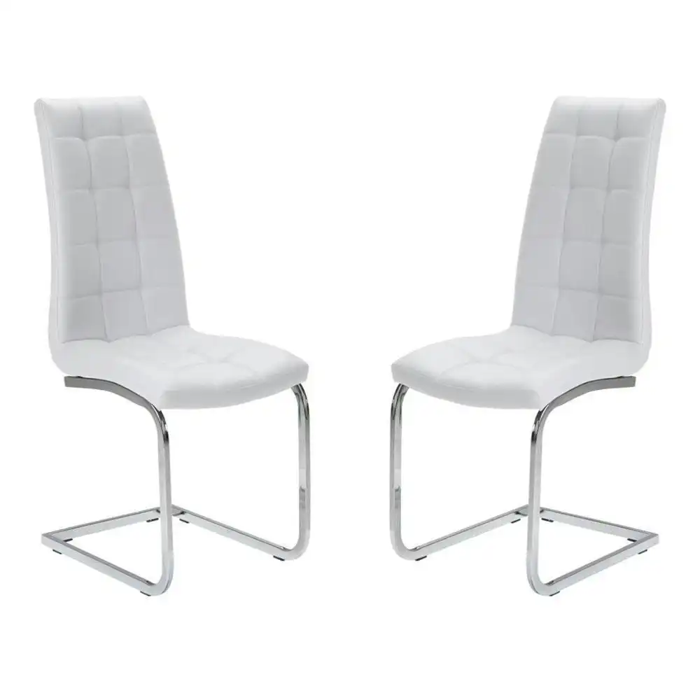 Set of 2 Hanson Faux Leather Dining Chair - Chrome Legs - White