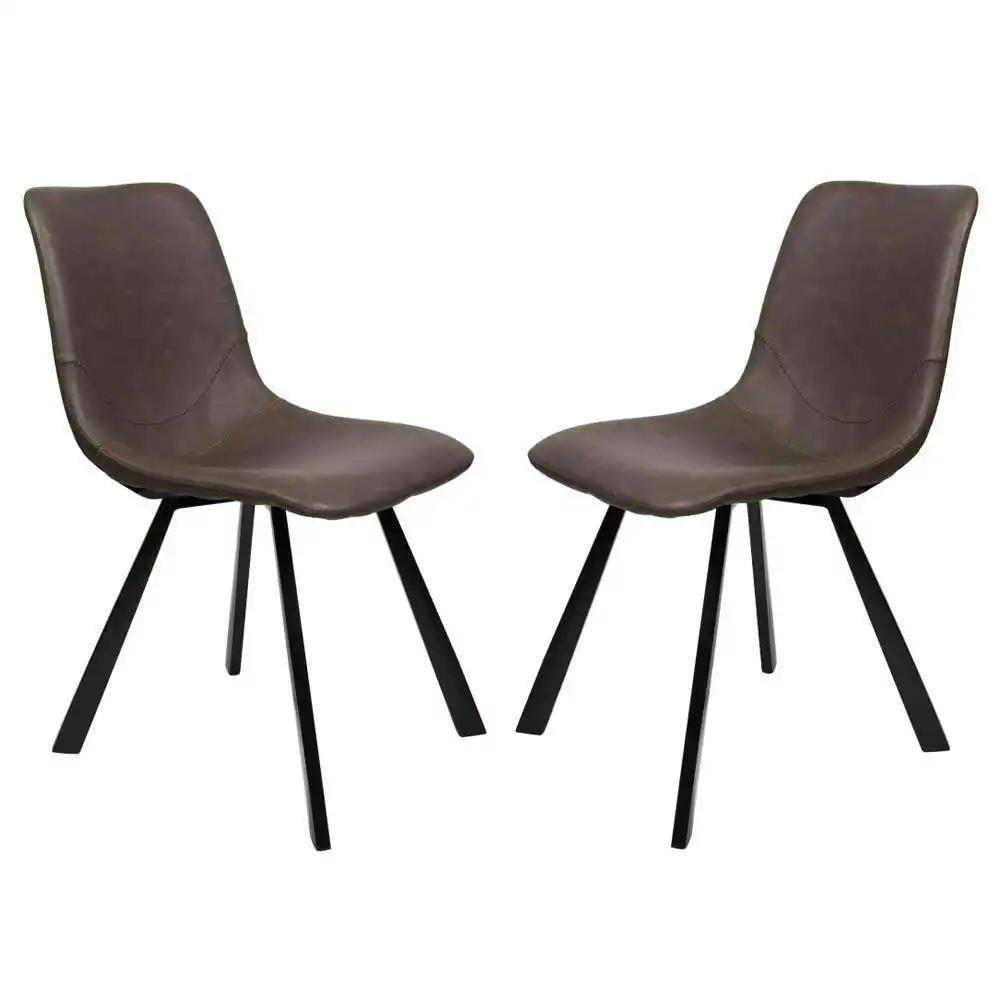 Set of 2 Cos Faux Leather Dining Chair - Black Metal Legs - Antique Grey
