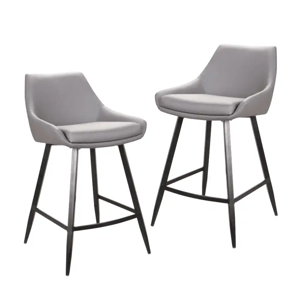 Set Of 2 Giannis Eco Leather Kitchen Counter Bar Stool Metal Legs - Grey