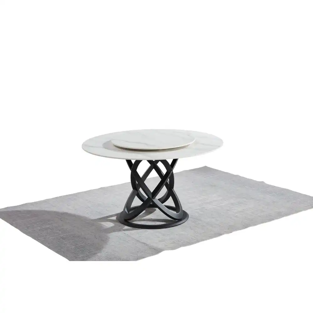 Hayes Luxurious Sintered Stone Round Dining Table 130cm W/ Lazy Susan - Black & White