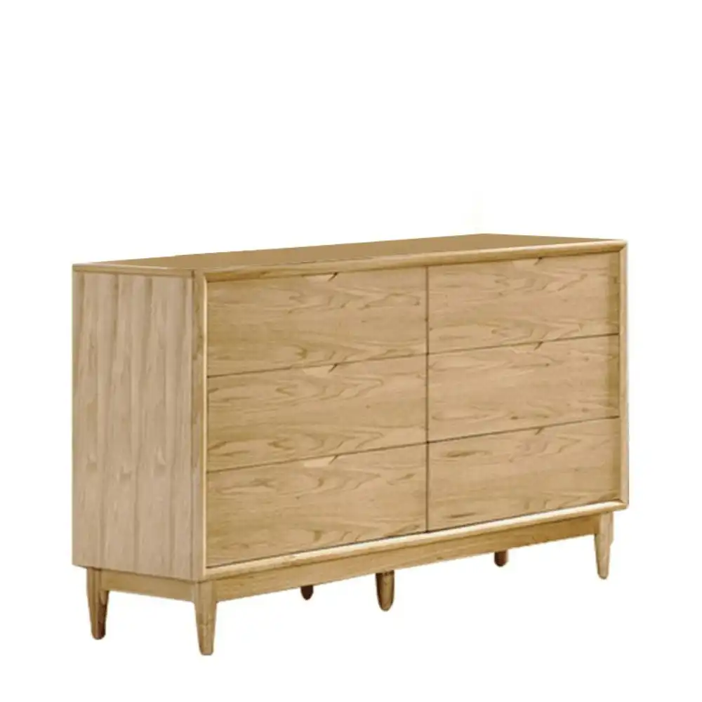 Keira Scandinavian Solid Wooden Chest Of 6-Drawers Sideboard Storage Cabinet - Natural