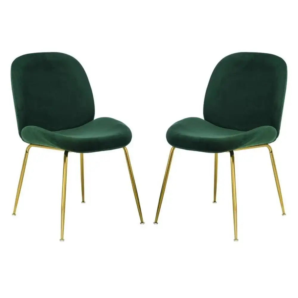 Set of 2 Casa Velvet Fabric Dining Chair - Gold Legs - Emerald