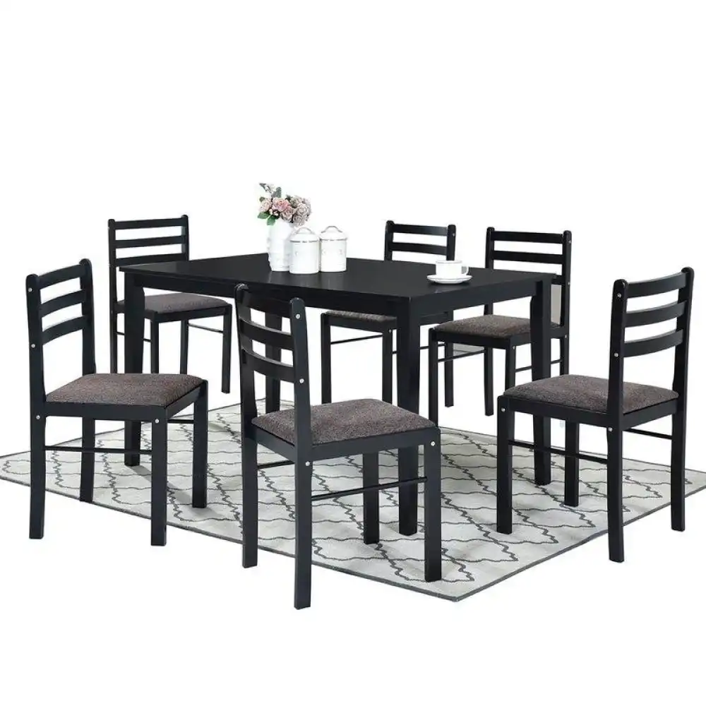 Vee 7Pc Dining Set Rectangular Dining Table 150cm With 6 Dining Chairs