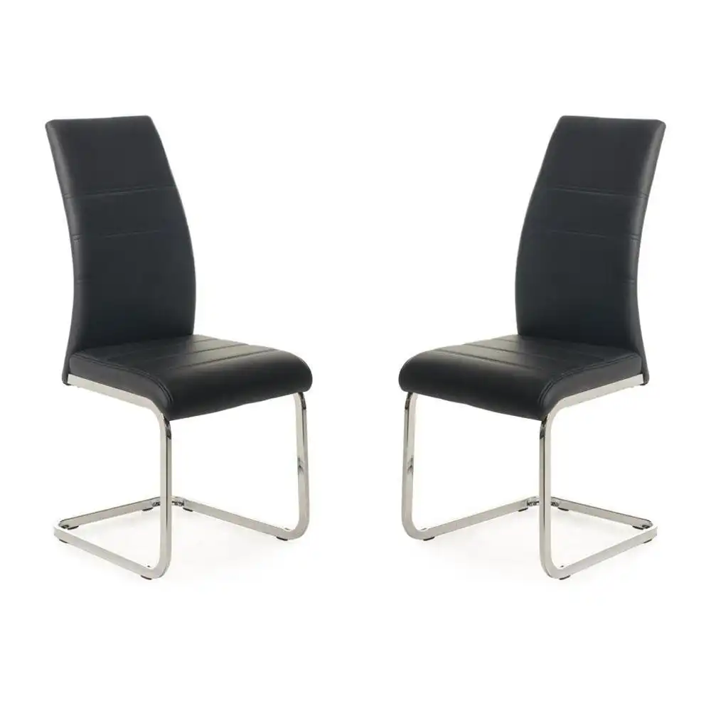 Set of 2 Giara Faux Leather Dining Chair Chrome Legs - Black