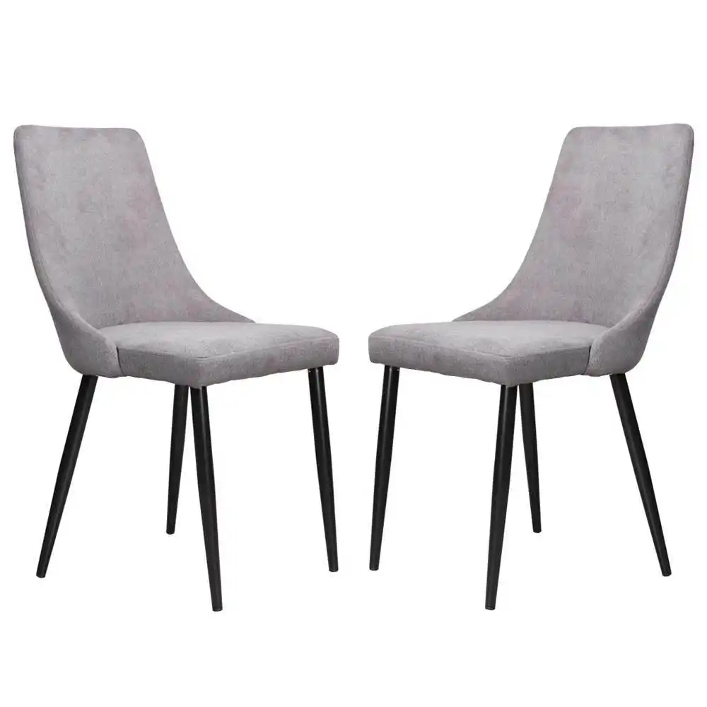 Set of 2 Arty Fabric Dining Chair Black Metal Legs - Grey