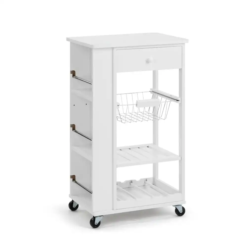 Gigi Small Kitchen Trolley Storage Cabinet 1-Drawer 1-Basket 5-Shelves White