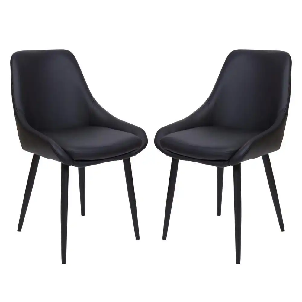 Set Of 2 Marco Faux Leather Dining Chair Metal Legs - Black