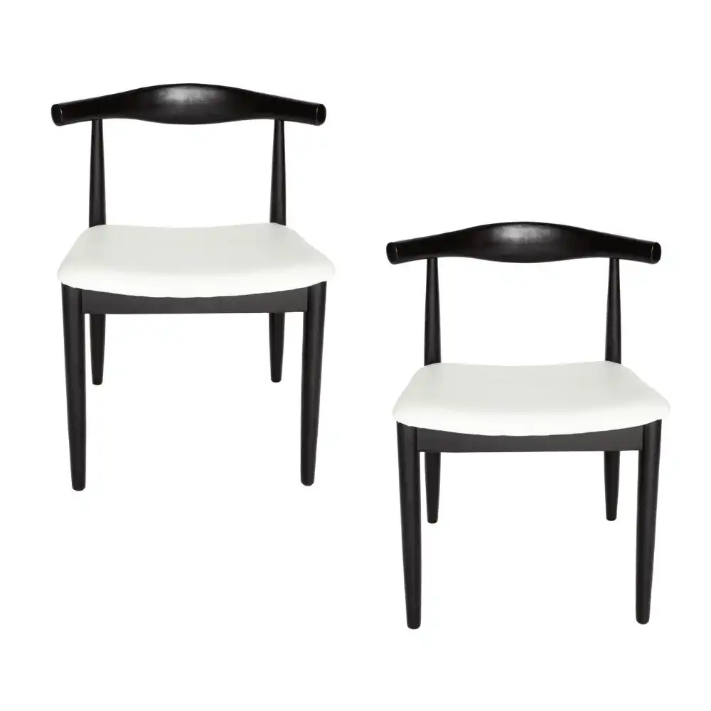 Set of 2 - Hans Wegner Replica CH20 Elbow Dining Chair - Black Frame - White