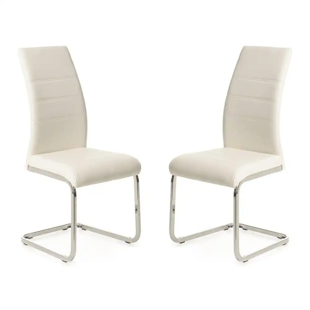 Set of 2 Giara Faux Leather Dining Chair Chrome Legs - White