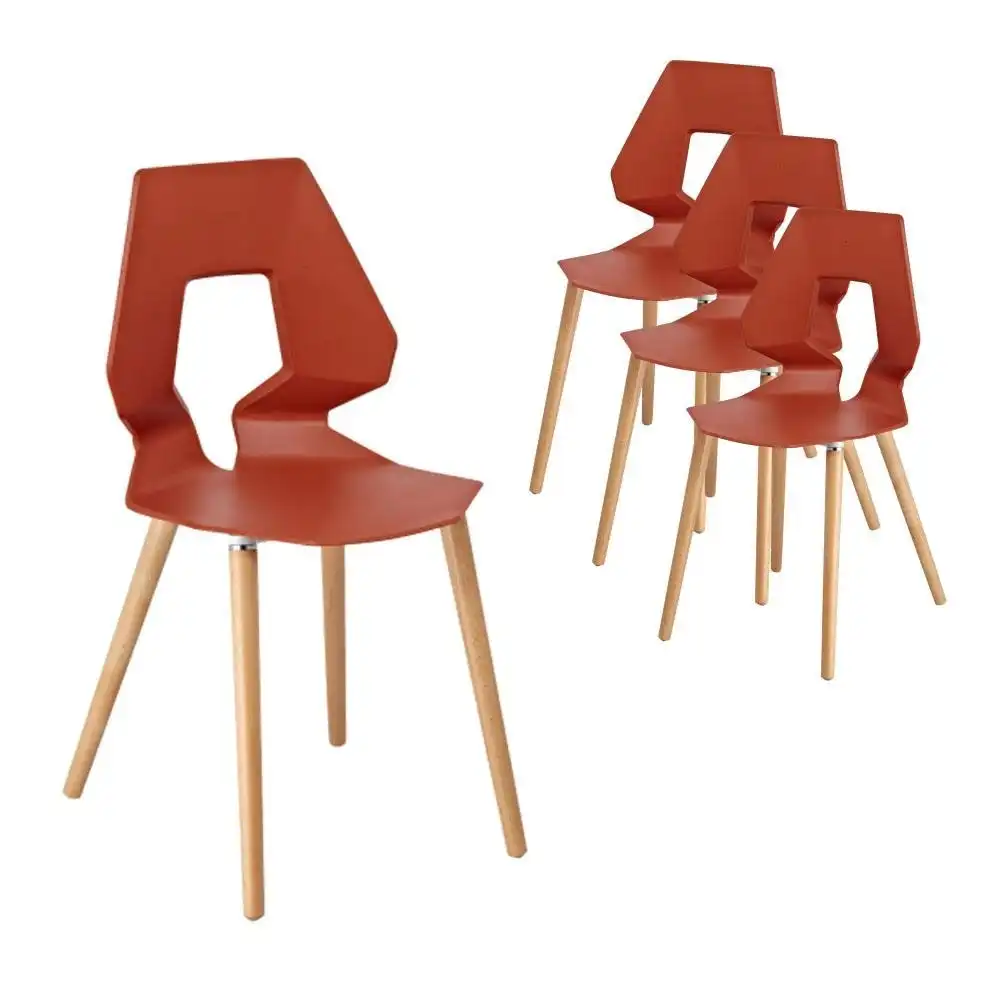 6IXTY Set of 4 - Tech Scandinavian Kitchen Dining Side Chair - Orange