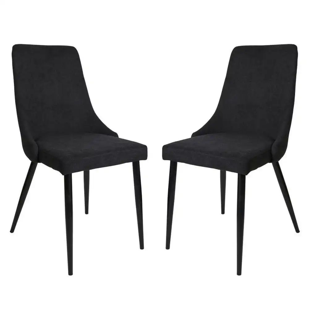 Set Of 2 Arty Fabric Dining Chair Black Metal Legs - Charcoal