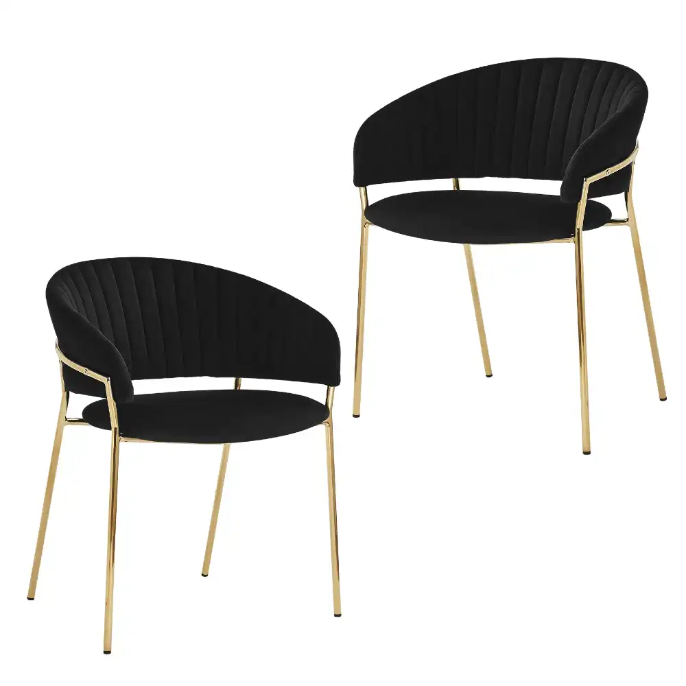 HomeStar Set Of 2 Lex Velvet Fabric Dining Chair W/ Brass Gold Legs - Black