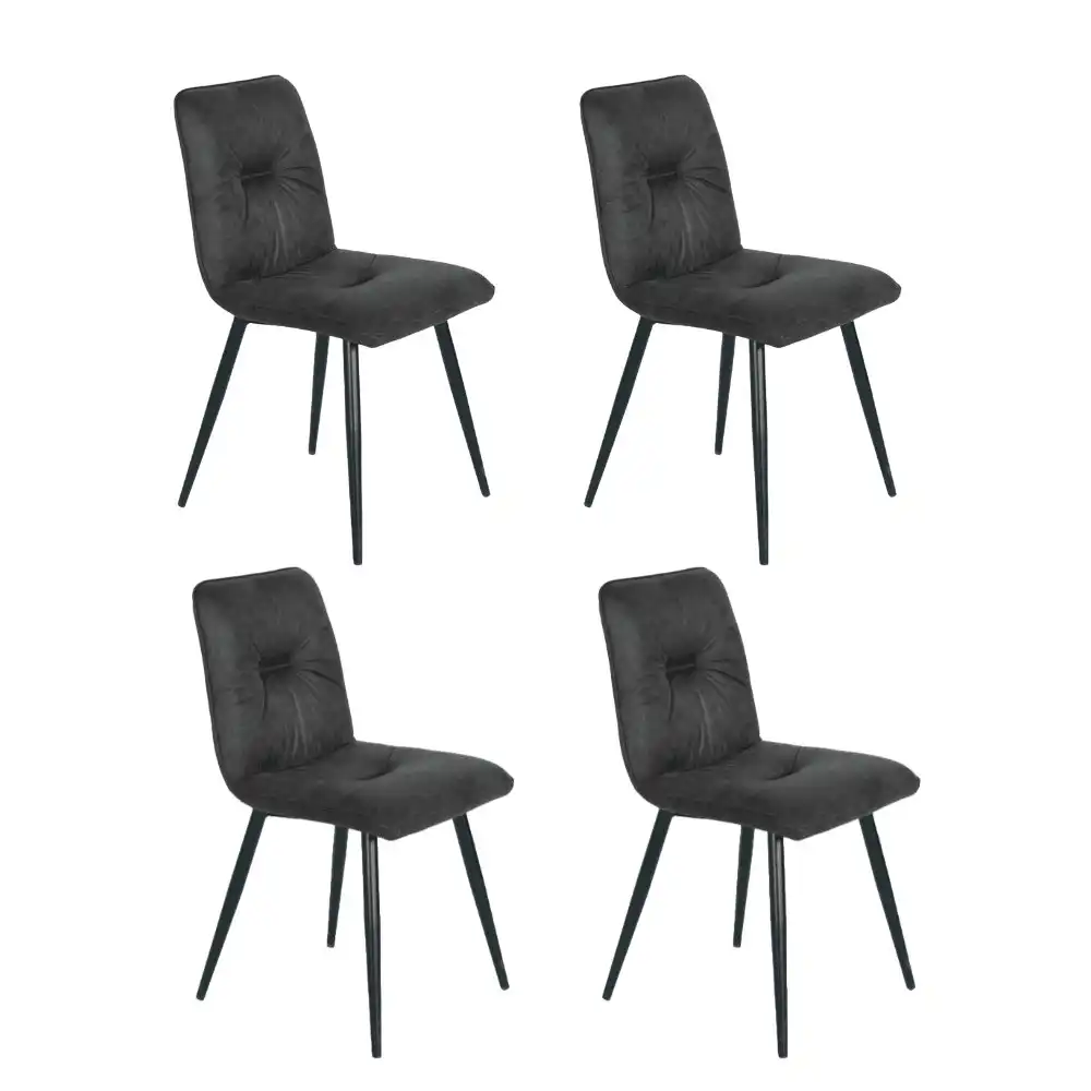 HomeStar Set Of 4 Midash Vintage Fabric Dining Chair Powdercoated Metal Legs - Charcoal