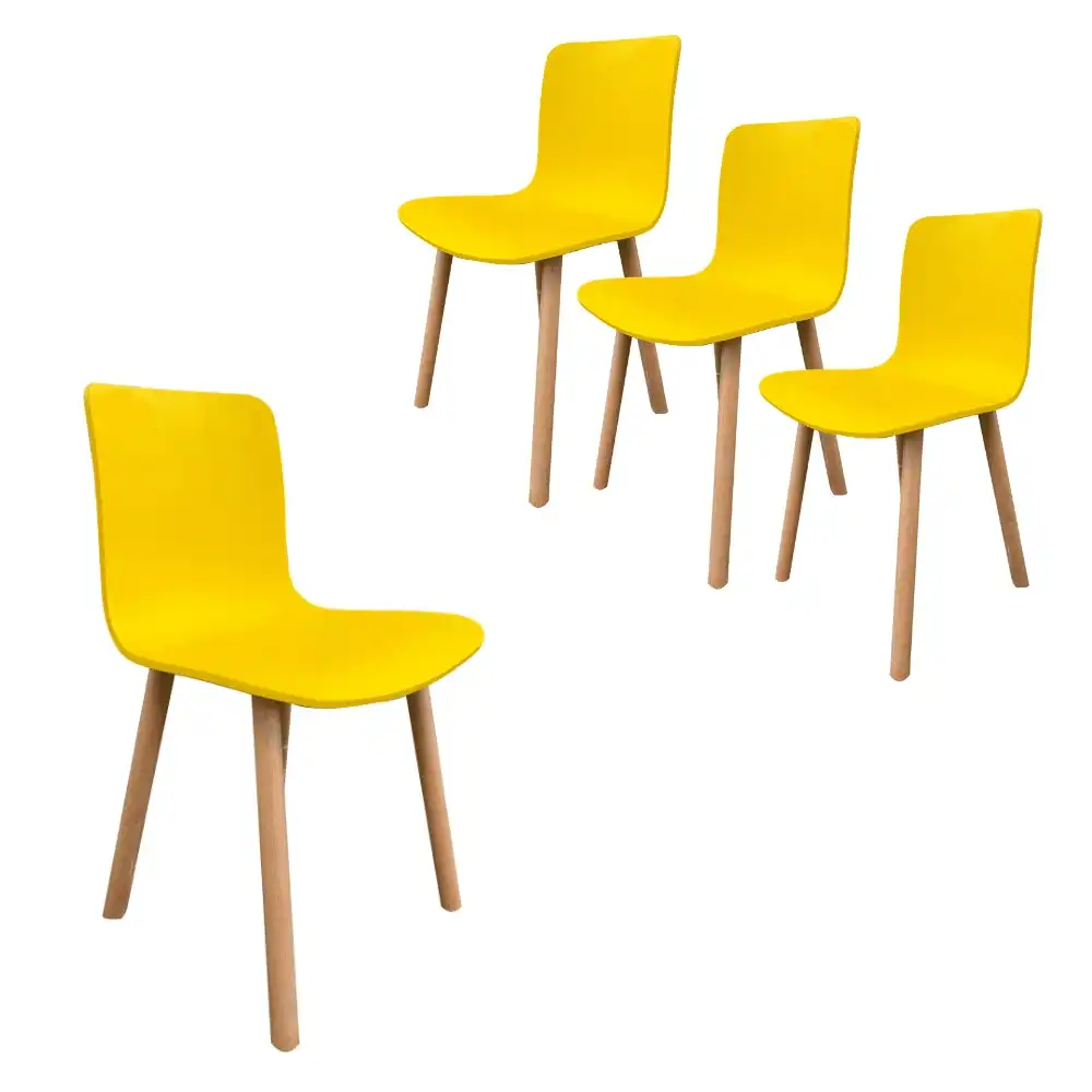 HomeStar Set Of 4 Heme Scandinavian Kitchen Dining Chair Timber Legs - Yellow