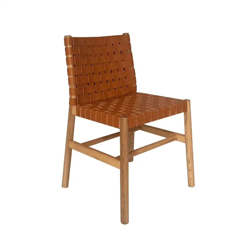 HomeStar Piper Leather Solid Timber Kitchen Dining Chair - Brown
