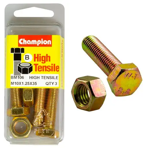 Champion Blister Set Screw & Nut M10 x 1.25 x 35mm - BM106