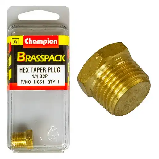 Champion 1/4 BSP Hex Taper Plug Blister - HC51