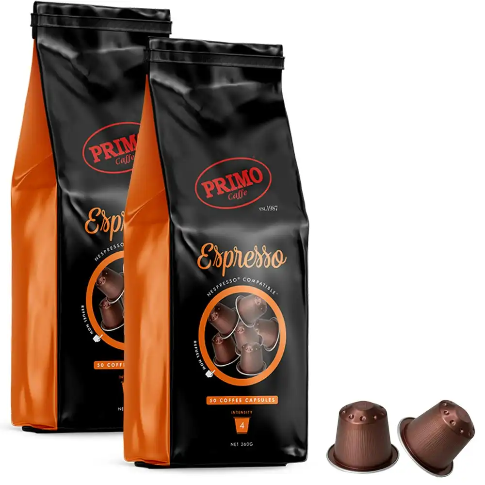100pc Primo Espresso Coffee Intst 4 Capsules/Pod Compatible w/ Nespresso Machine