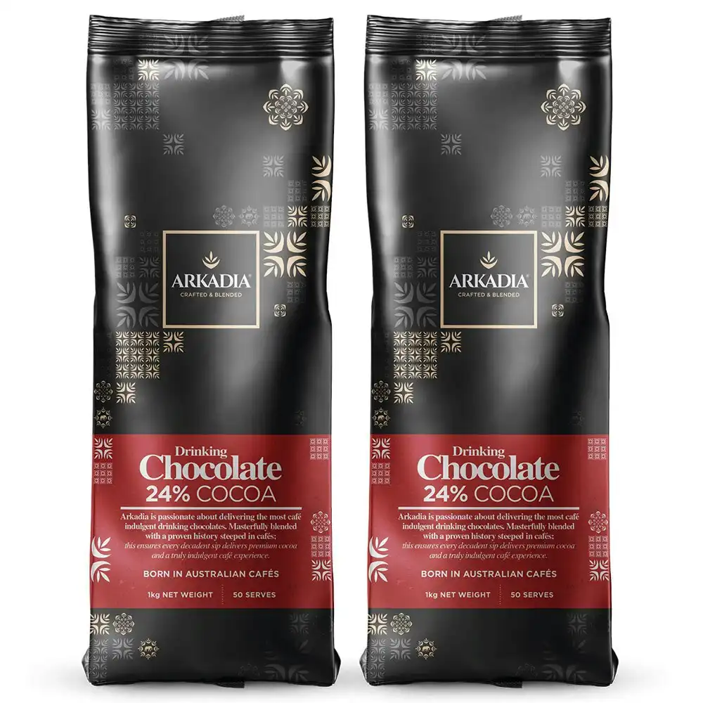 2x Arkadia 1kg 24% Cocoa Hot/Drinking Chocolate Powder Intensity 3 Medium Blend