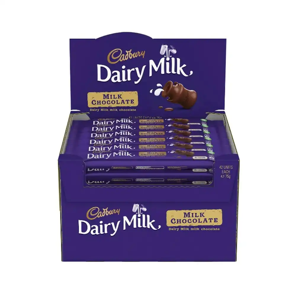 42pc Cadbury Dairy Milk Chocolate Bar 75g Confectionery Choco Sweet Snack Treats