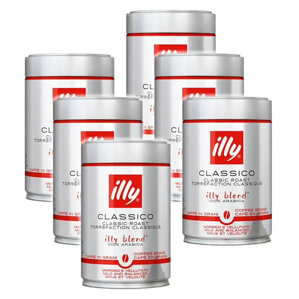 6PK Illy 250g Classico Arabica Coffee Beans Classic Roast/Sweet Notes Hot Drink
