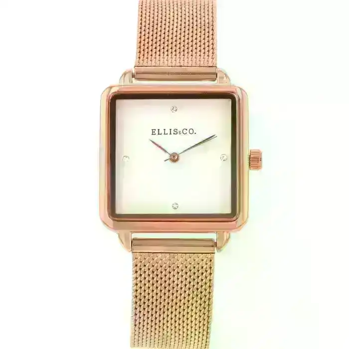 Ellis & Co 'Alyssa' Rose Stainless Steel With Stone Set Dial Womens Watch