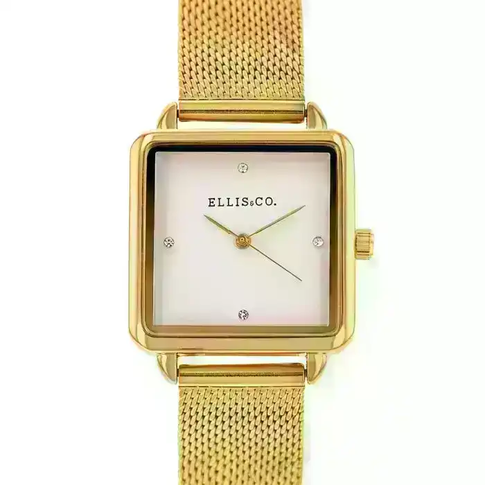 Ellis & Co 'Alyssa' Gold Stainless Steel Mesh Bracelet Womens Watch