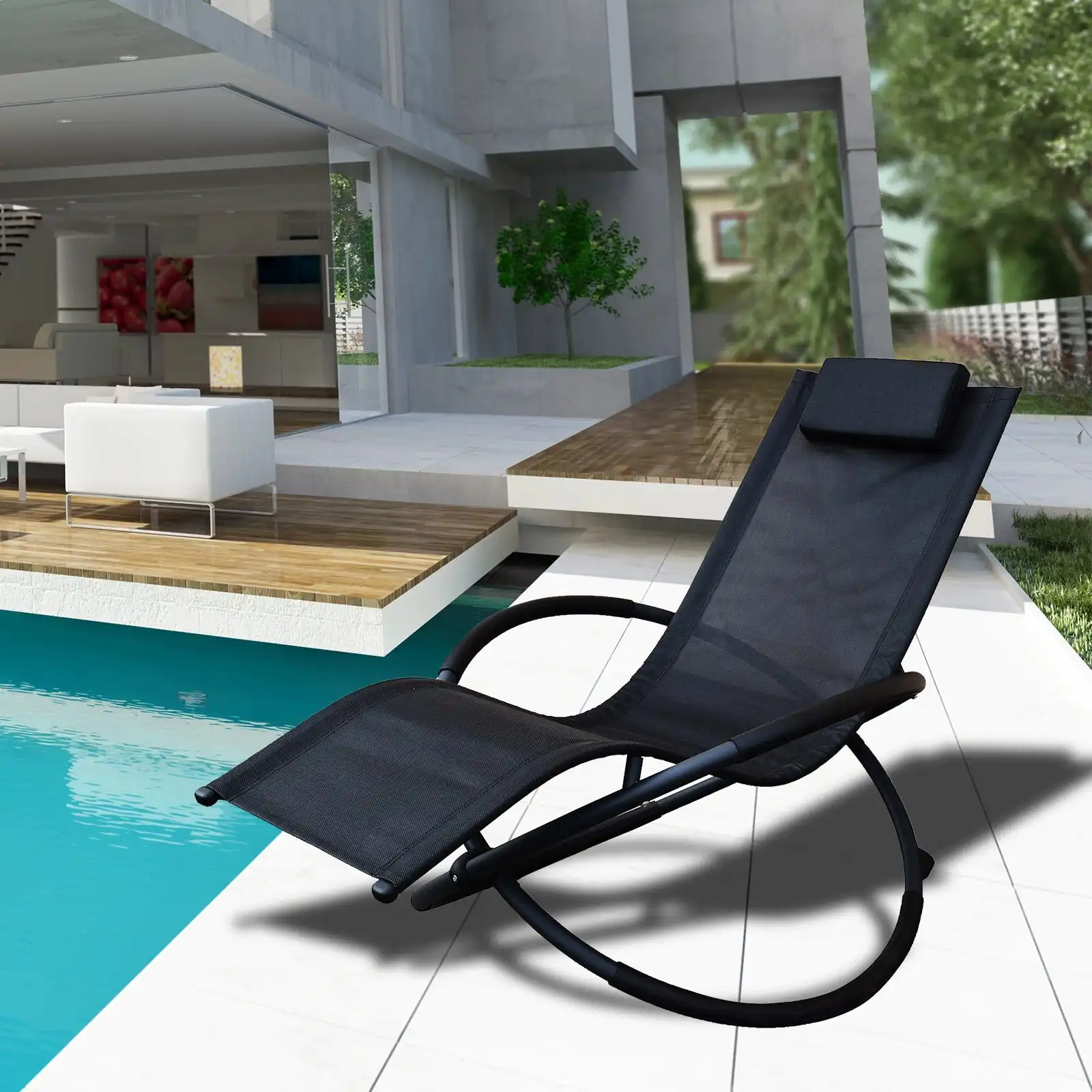 Arcadia Furniture Zero Gravity Portable Foldable Rocking Chair Recliner Lounge