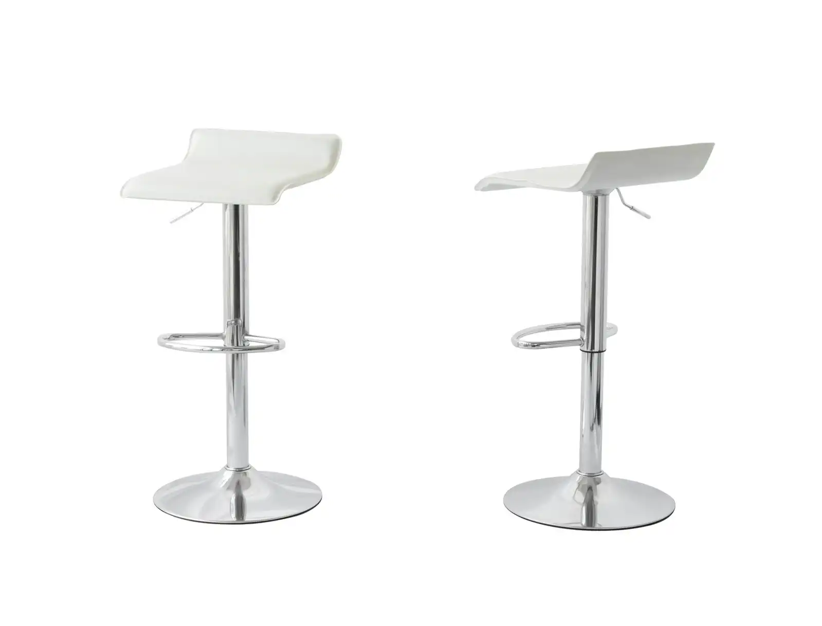 2 Leather Barstools (White) w/ Adjustable Height, 63-85cm