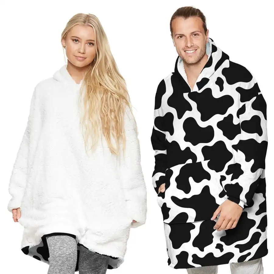 Tarramarra® Reversible Hoodie Blanket Unisex Cow Print