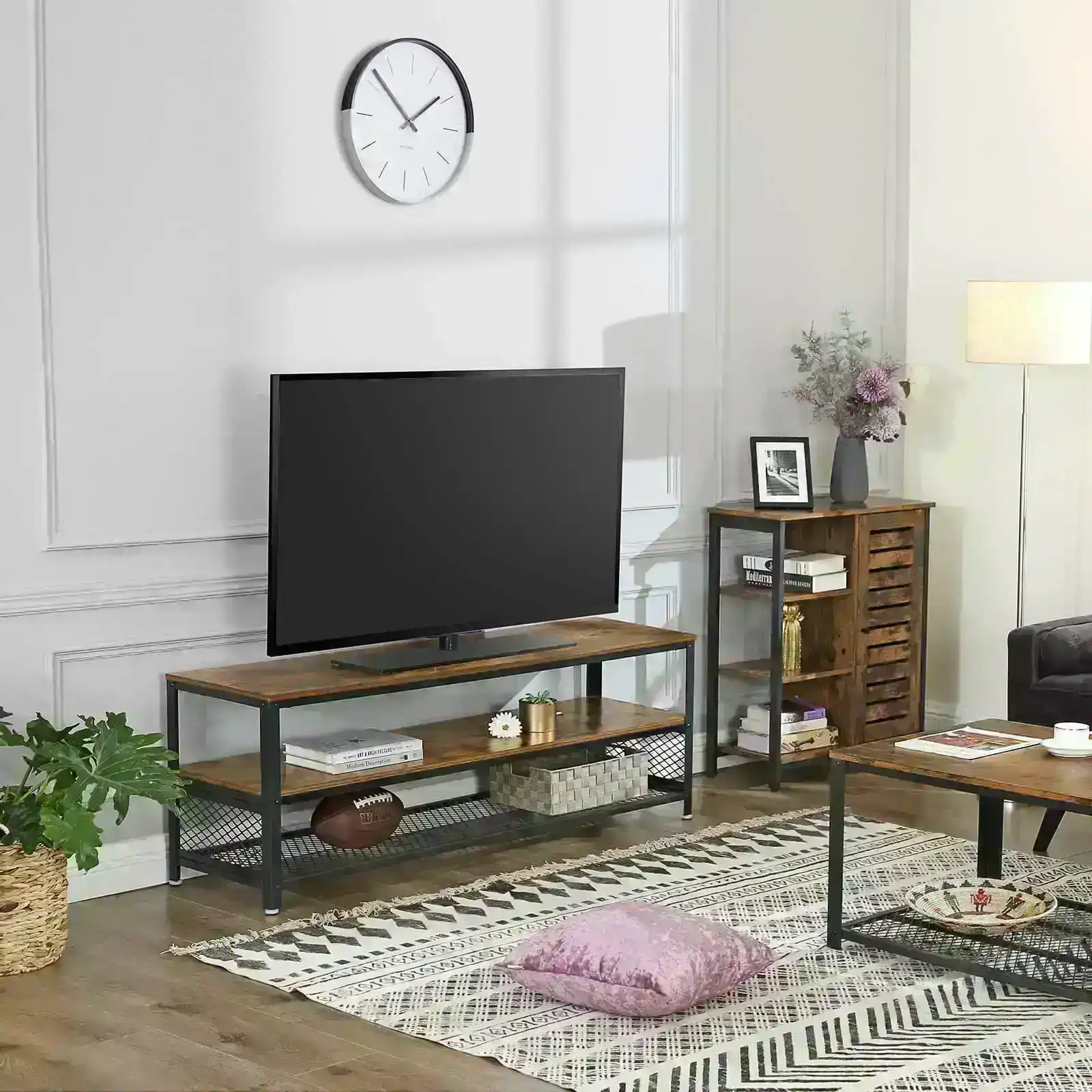 VASAGLE Industrial Entertainment Unit - Sturdy Wooden TV Cabinet - Modern TV Entertainment Unit for Living Room