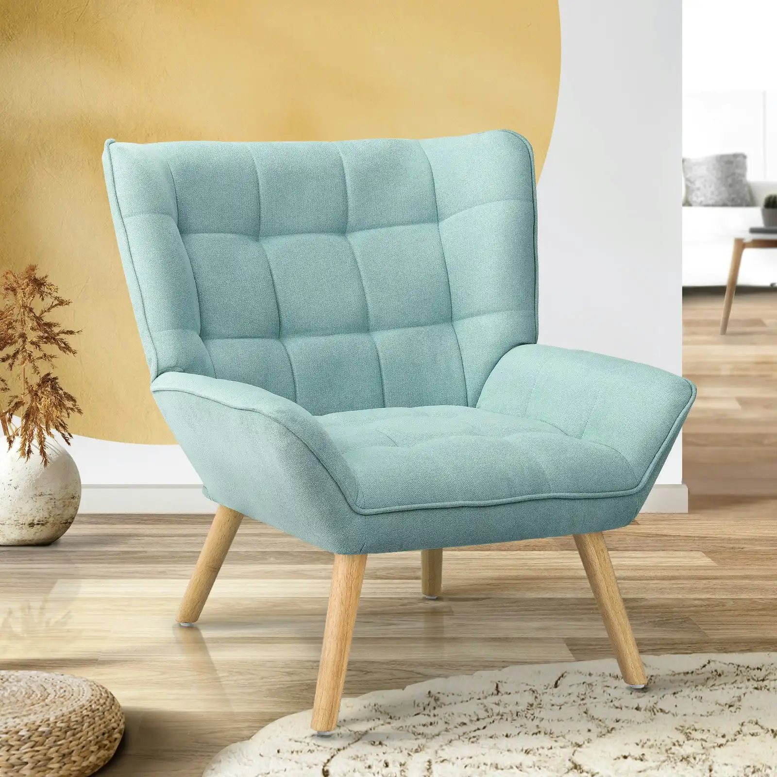 Oikiture Armchair Accent Chairs Sofa Lounge Fabric Upholstered Tub Chair Blue