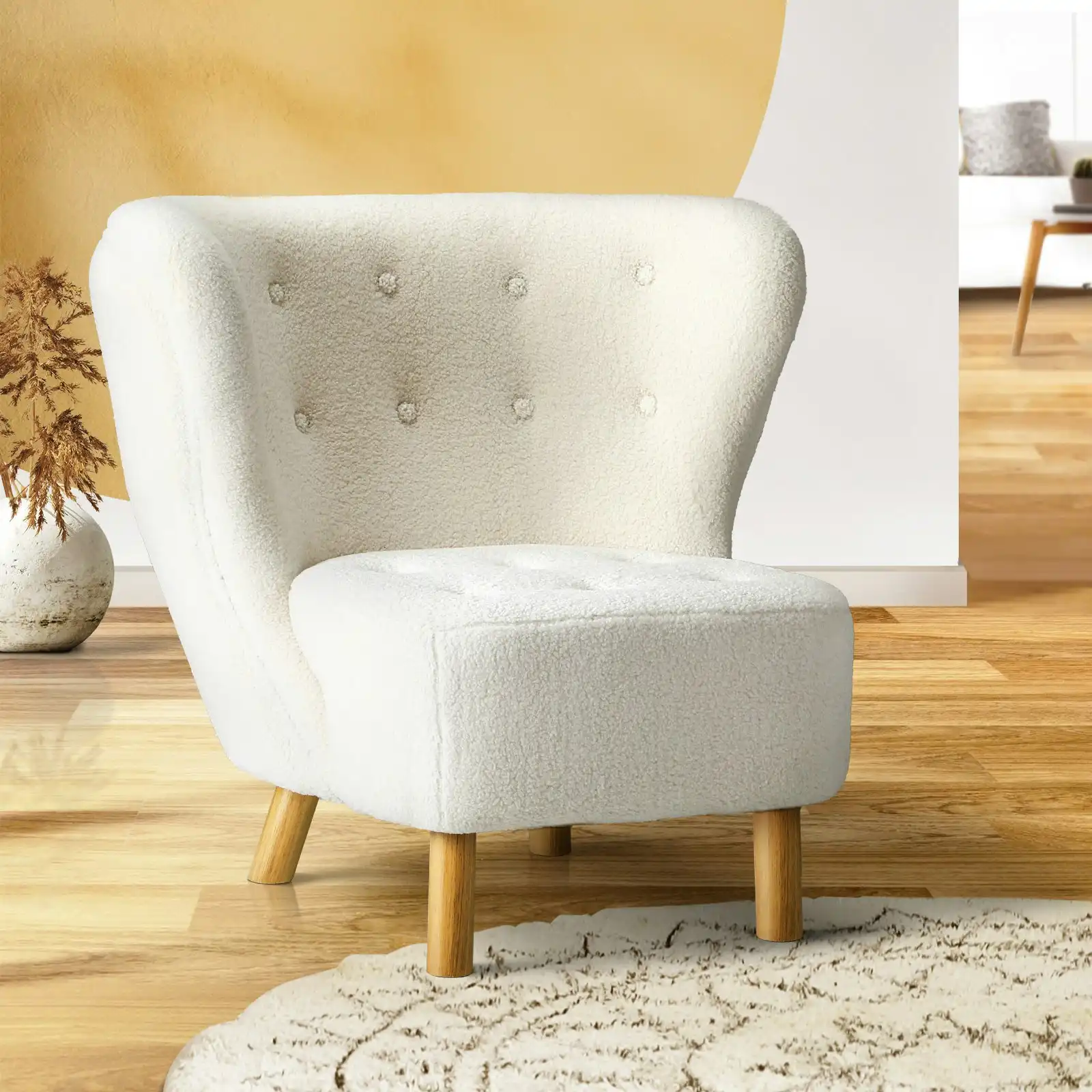 Oikiture Armchair Lounge Accent Chair Armchairs Couches Sofa Bedroom Wood White