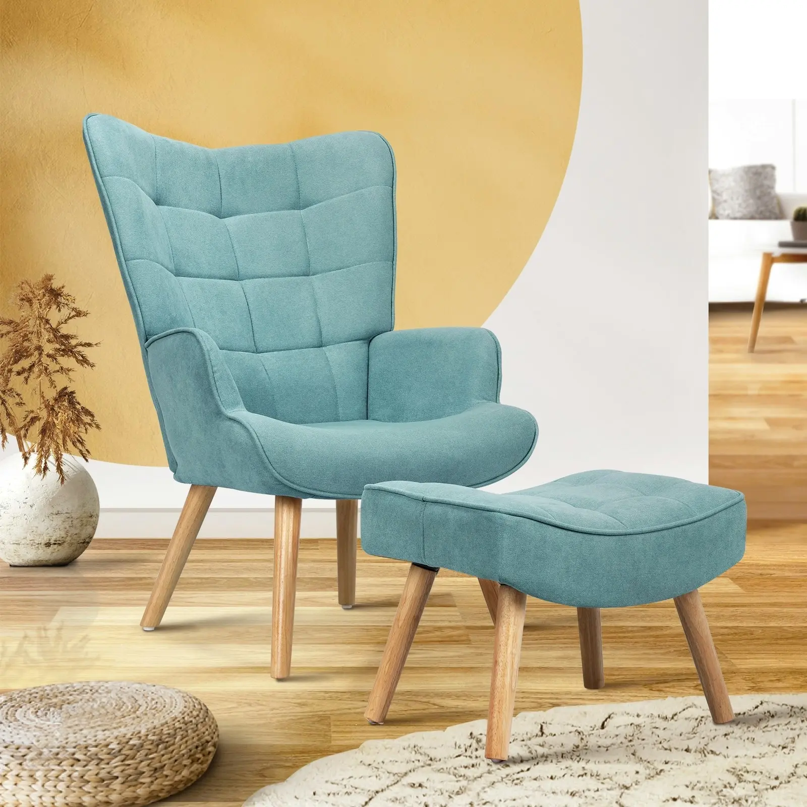 Oikiture Armchair Lounge Chair Ottoman Accent Armchairs Fabric