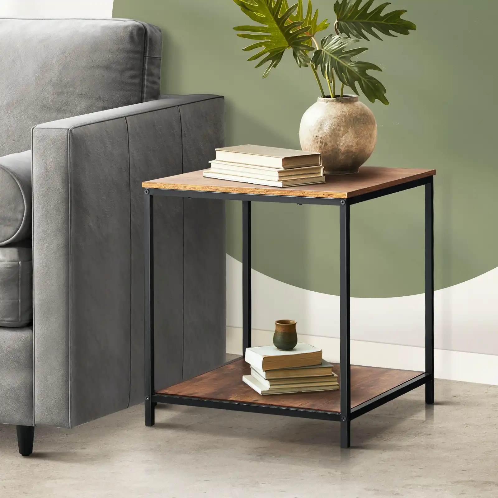 Oikiture Side End Table Coffee Table Bedside Shelf 2-Tier Industrial Furniture