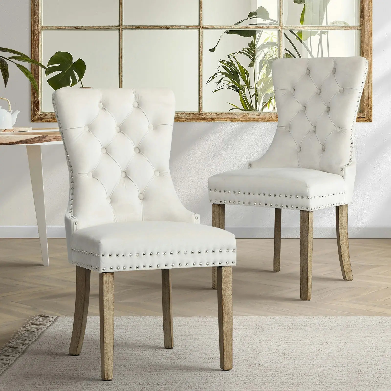 Oikiture 2x Velvet Dining Chairs Upholstered French Provincial