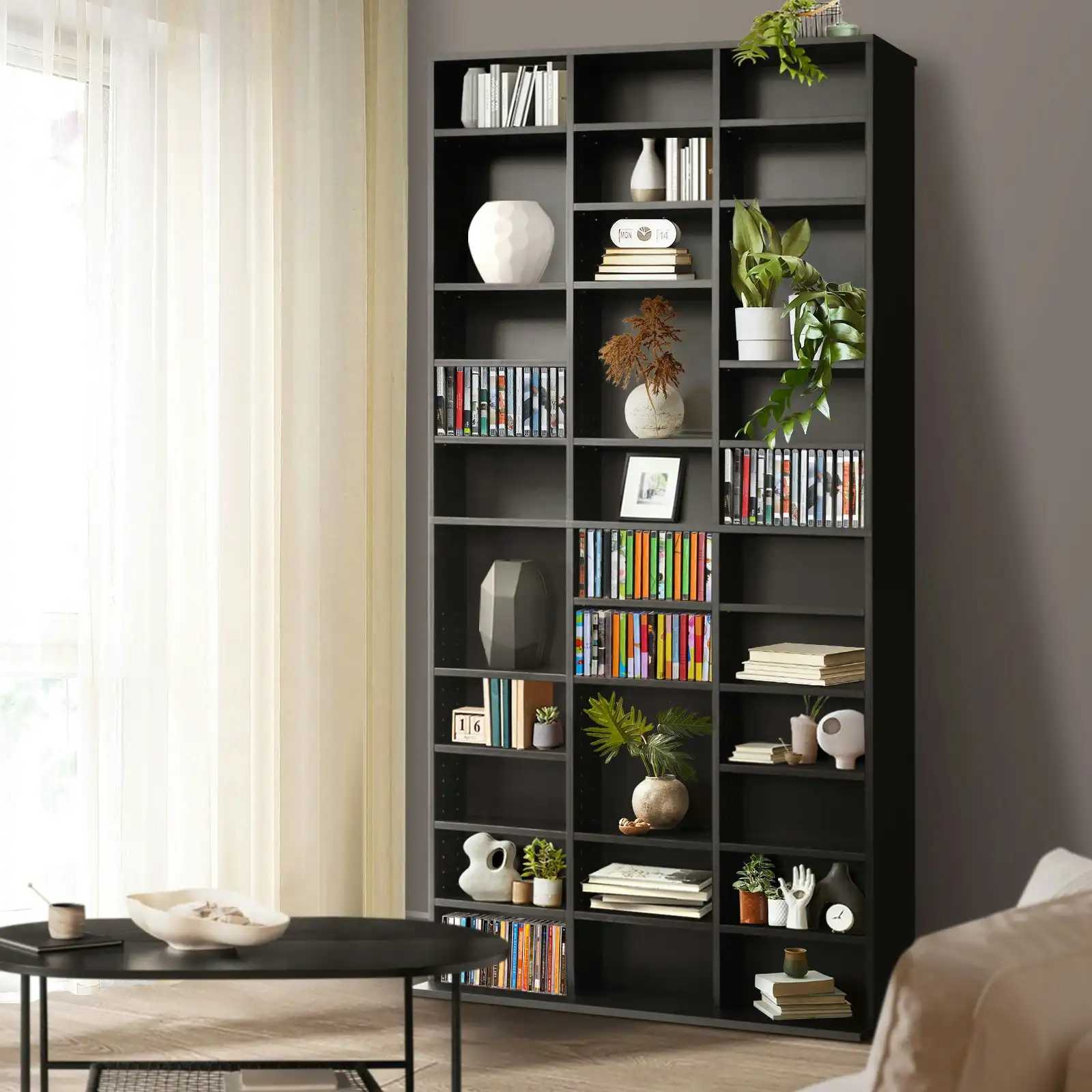 Oikiture Bookshelf Display Shelf Bookcase CD DVD Storage Media Rack Stand Black