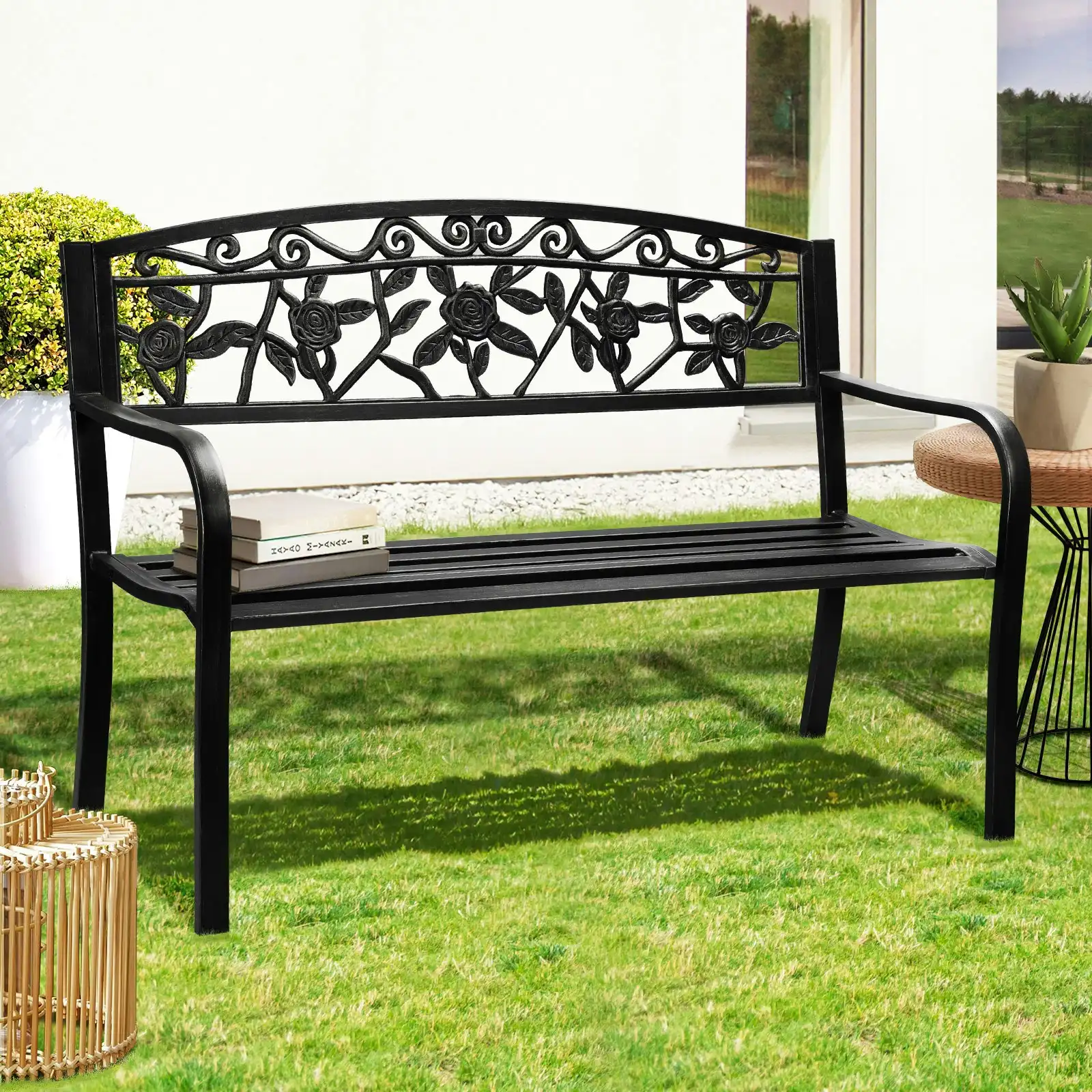 Livsip Garden Bench Seat Outdoor Furniture Patio Park Backyard Chair Black