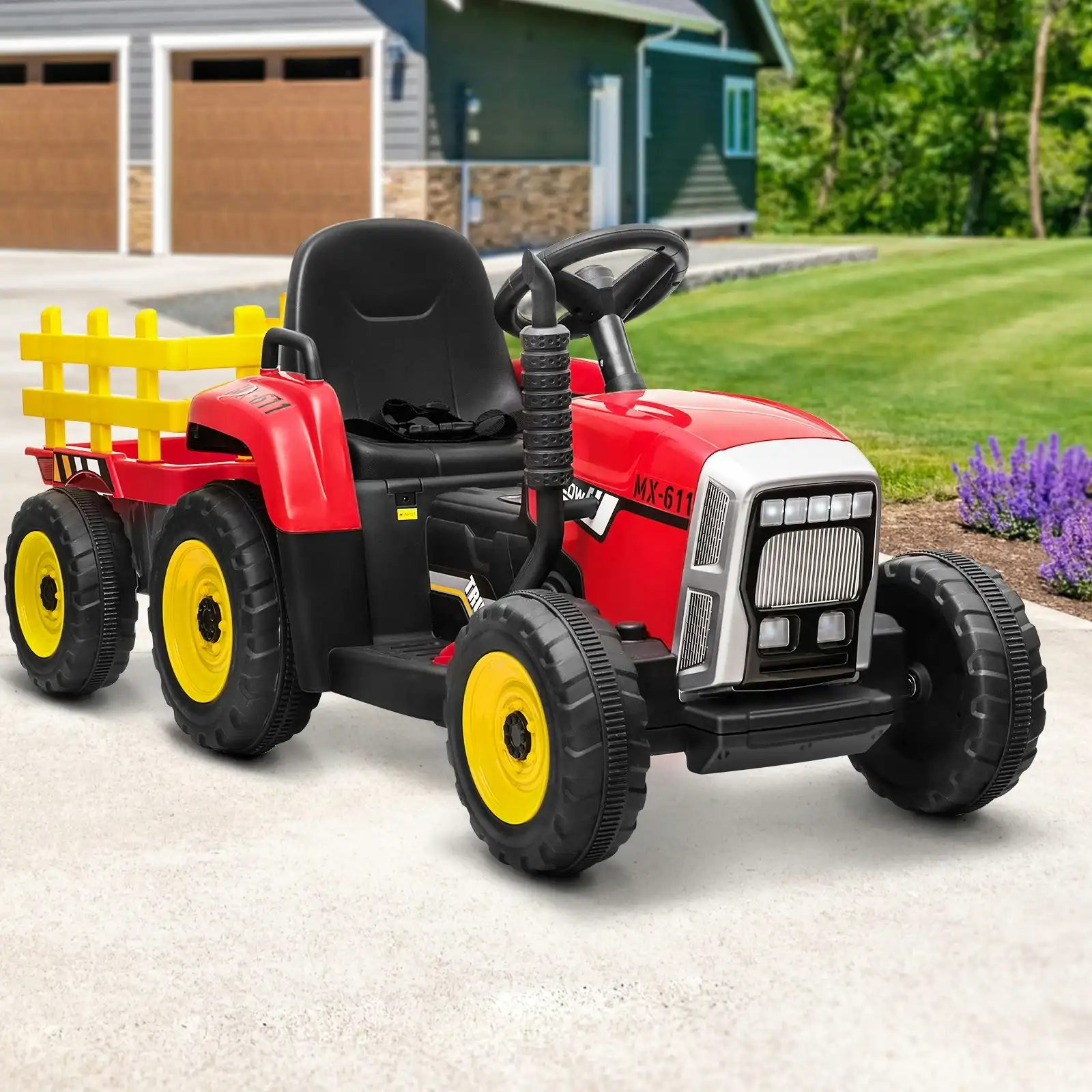 Mazam Kids Ride On Tractor W/ Trailer Electric Vehicle Toy Car Bluetooth Gift