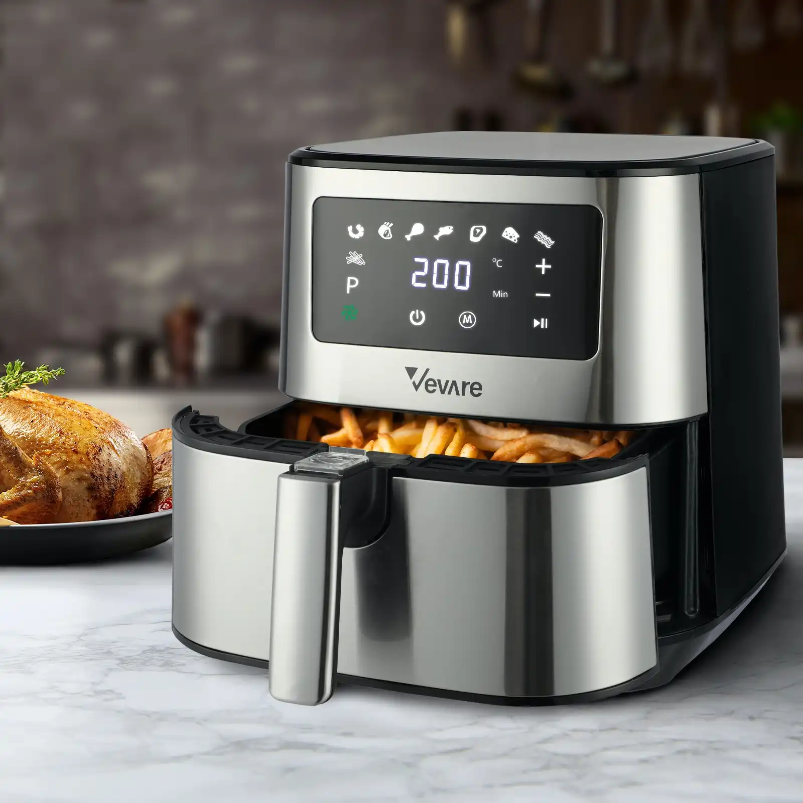 Vevare Air Fryer 5.5L Airfryers Electric Digital Oil Free Kitchen Cooker Silver