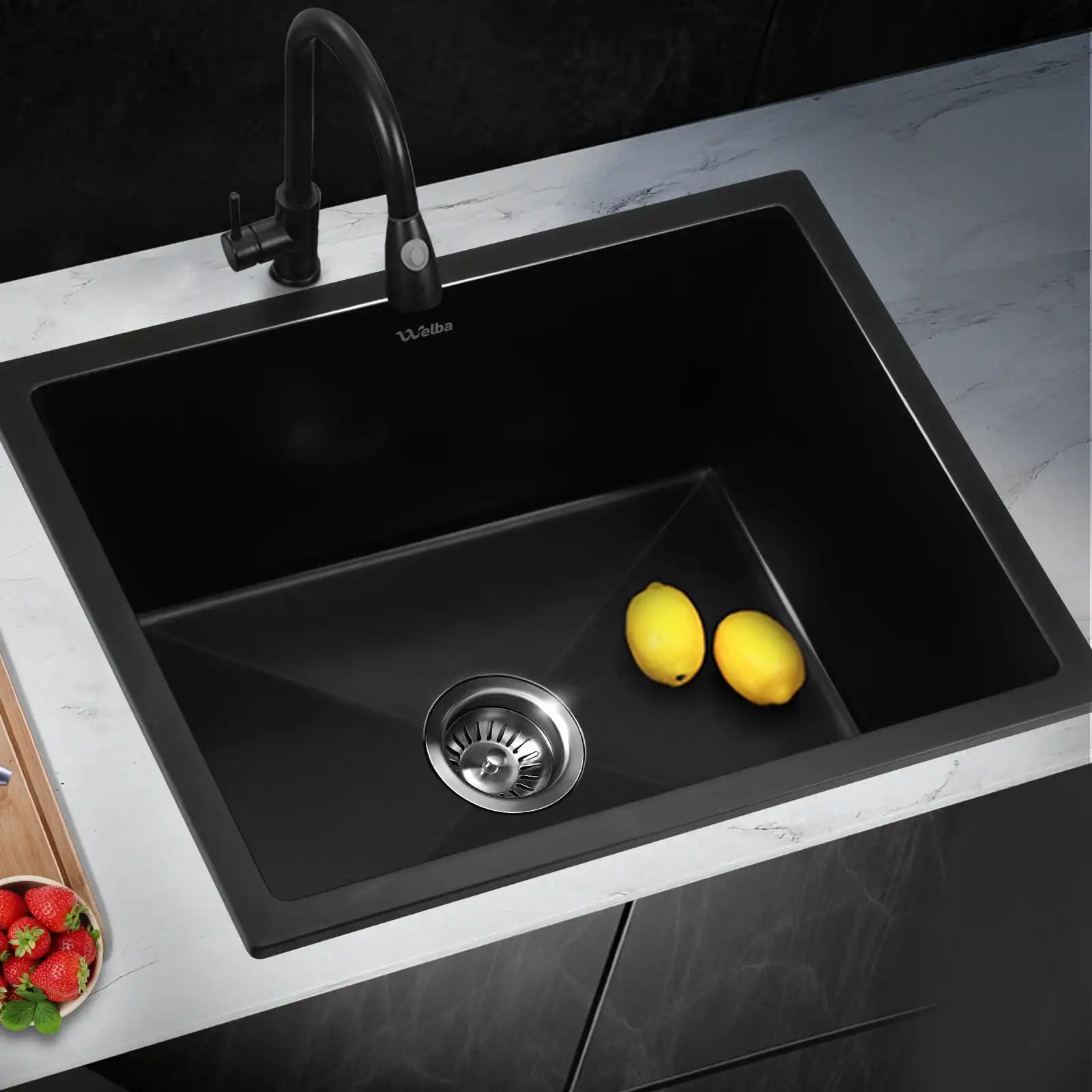 Welba Kitchen Sink Basin Granite Stone Bathroom Laundry Single Bowl 590mmx450mm