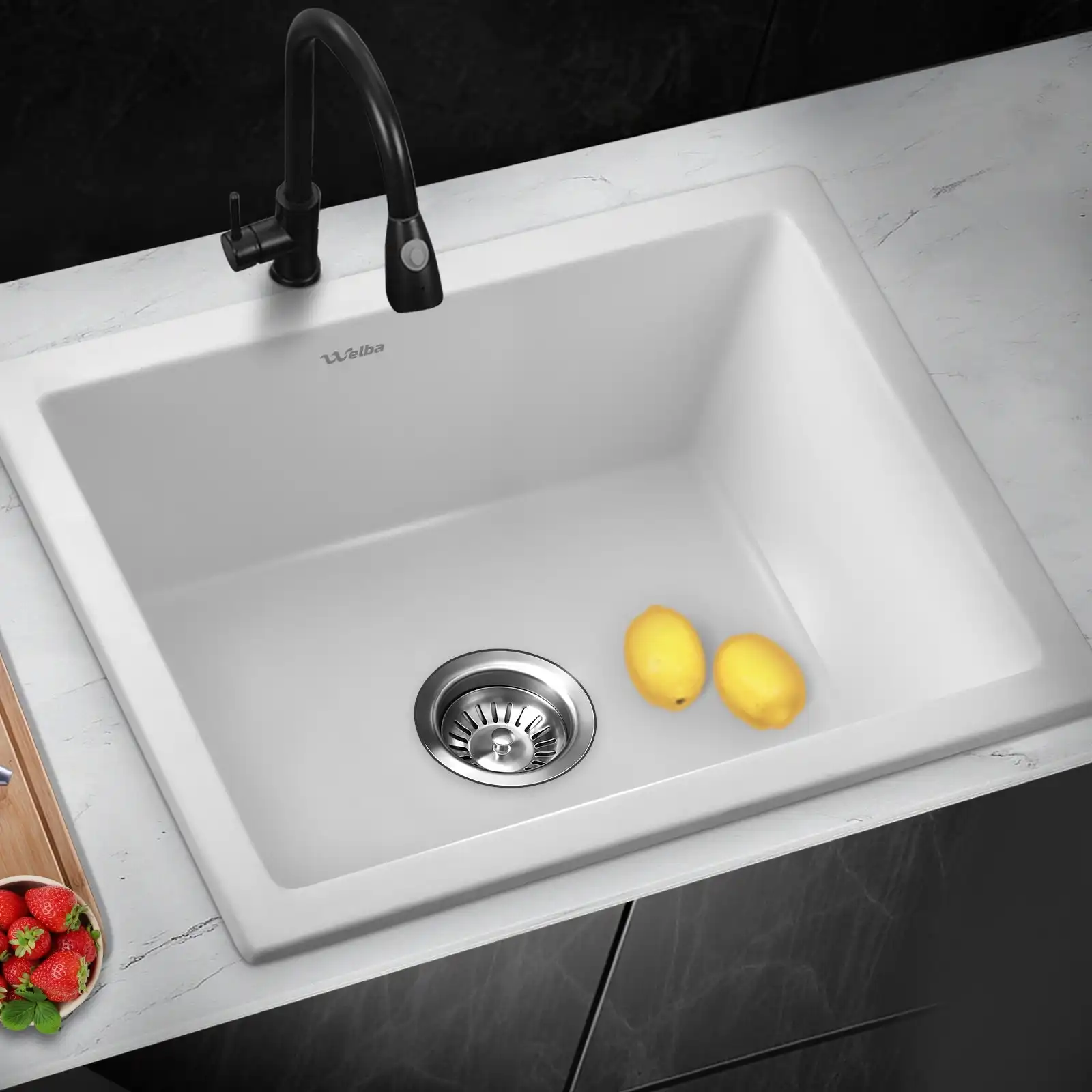 Welba Kitchen Sink Basin Granite Sink Bathroom Laundry Single Bowl 590mmx450mm W
