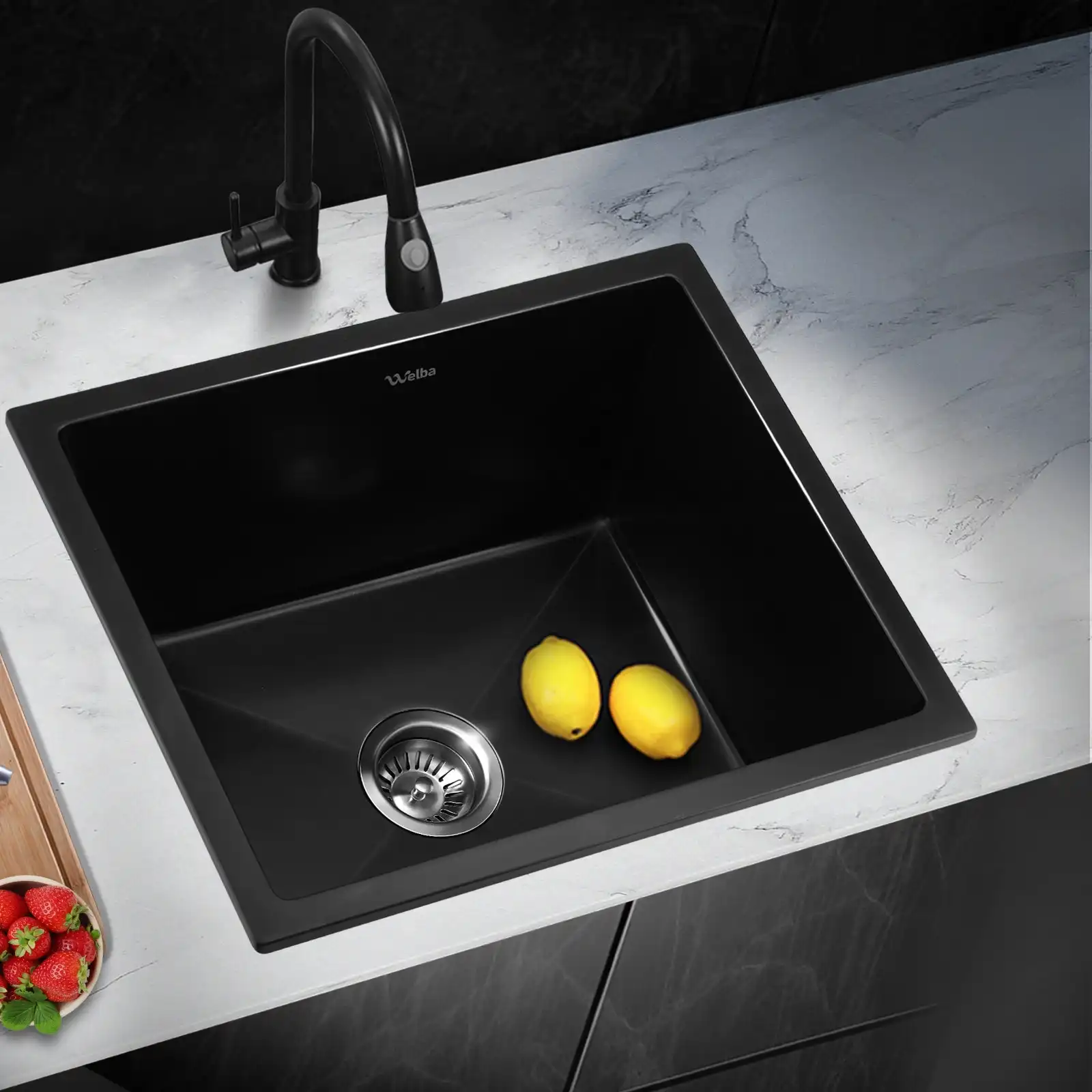 Welba Kitchen Sink Basin Granite Stone Sink Bath Laundry Single Bowl 460x410mm
