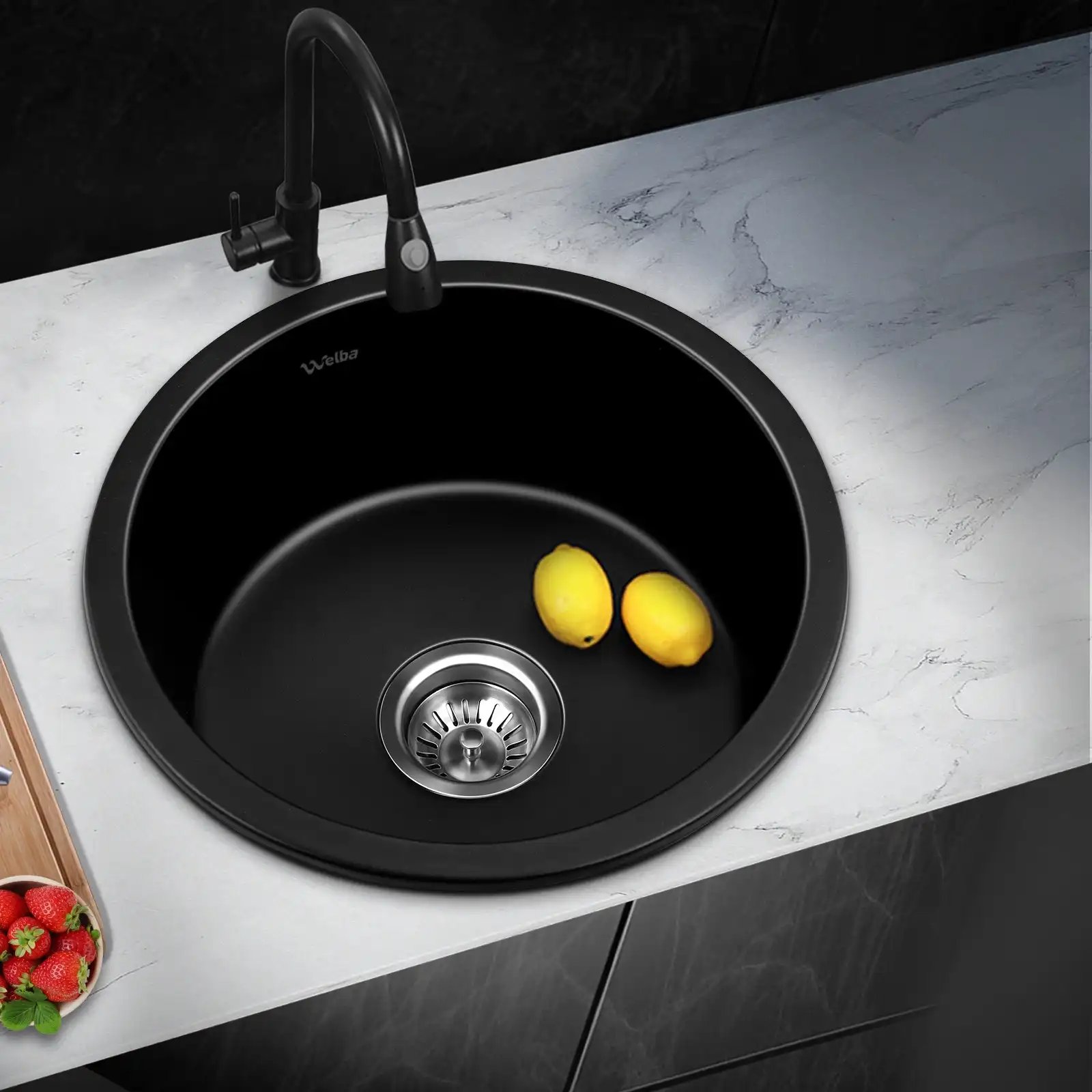 Welba Kitchen Sink Basin Granite Stone Bathroom Laundry Single Bowl 430x430mm