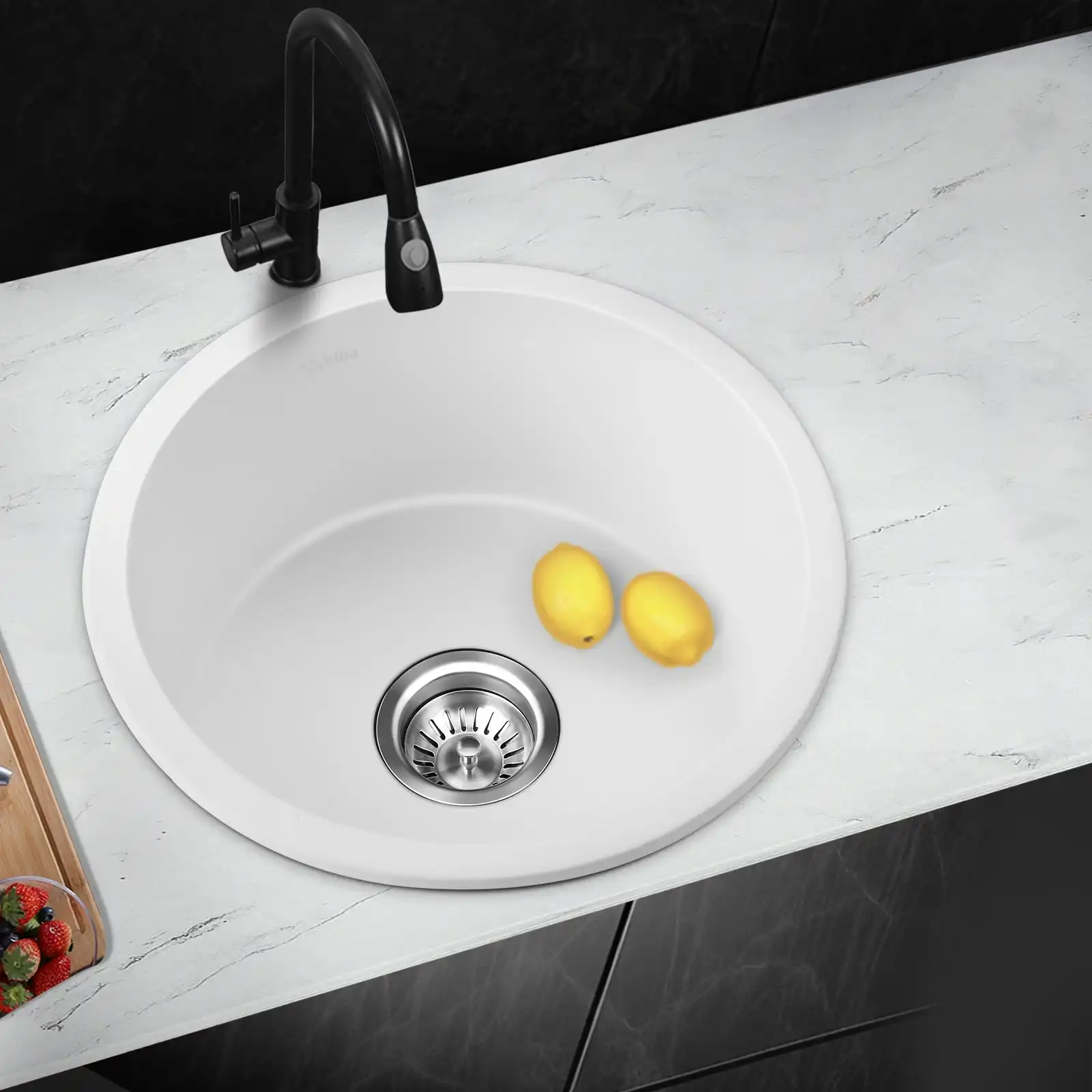 Welba Kitchen Sink Basin Granite Stone Bathroom Laundry Single Bowl 430x430mm W